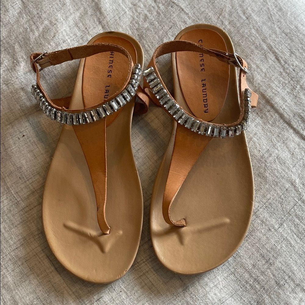 Tan Sandals with rhinestone   Accents
